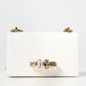Alexander McQueen Ivory Croc Embossed Mini Jewelled Satchel Bag